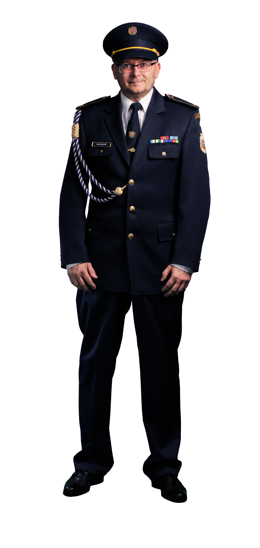 Pavel Knežik ve vycházkové hasičské uniformě